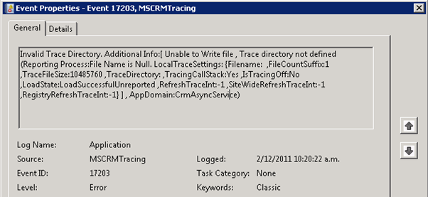 Invalid Trace Directory Event