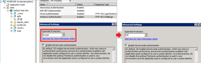 Updating IIS on ADFS box to disable Extended Protection